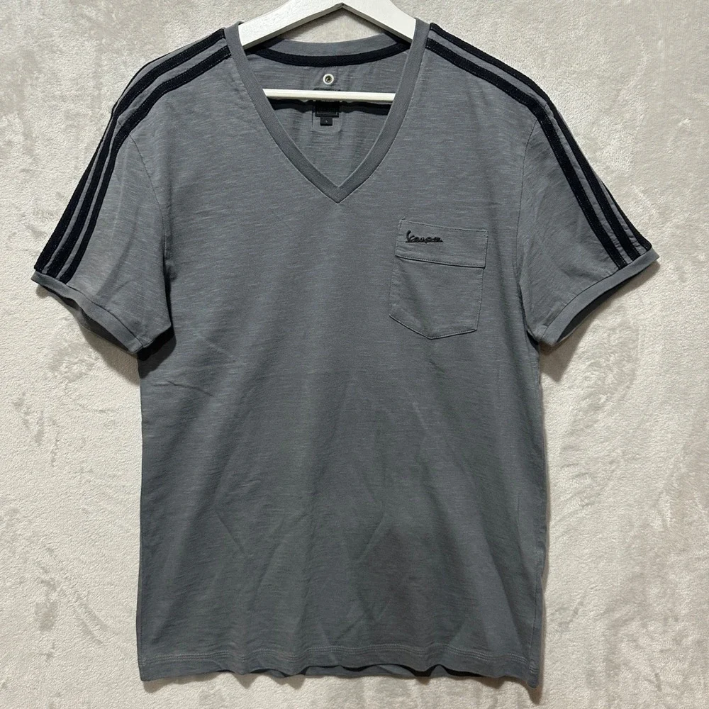 Adidas Originals x Vespa Italian Scooter Mens V-Neck Pocket T-Shirt Gray Large